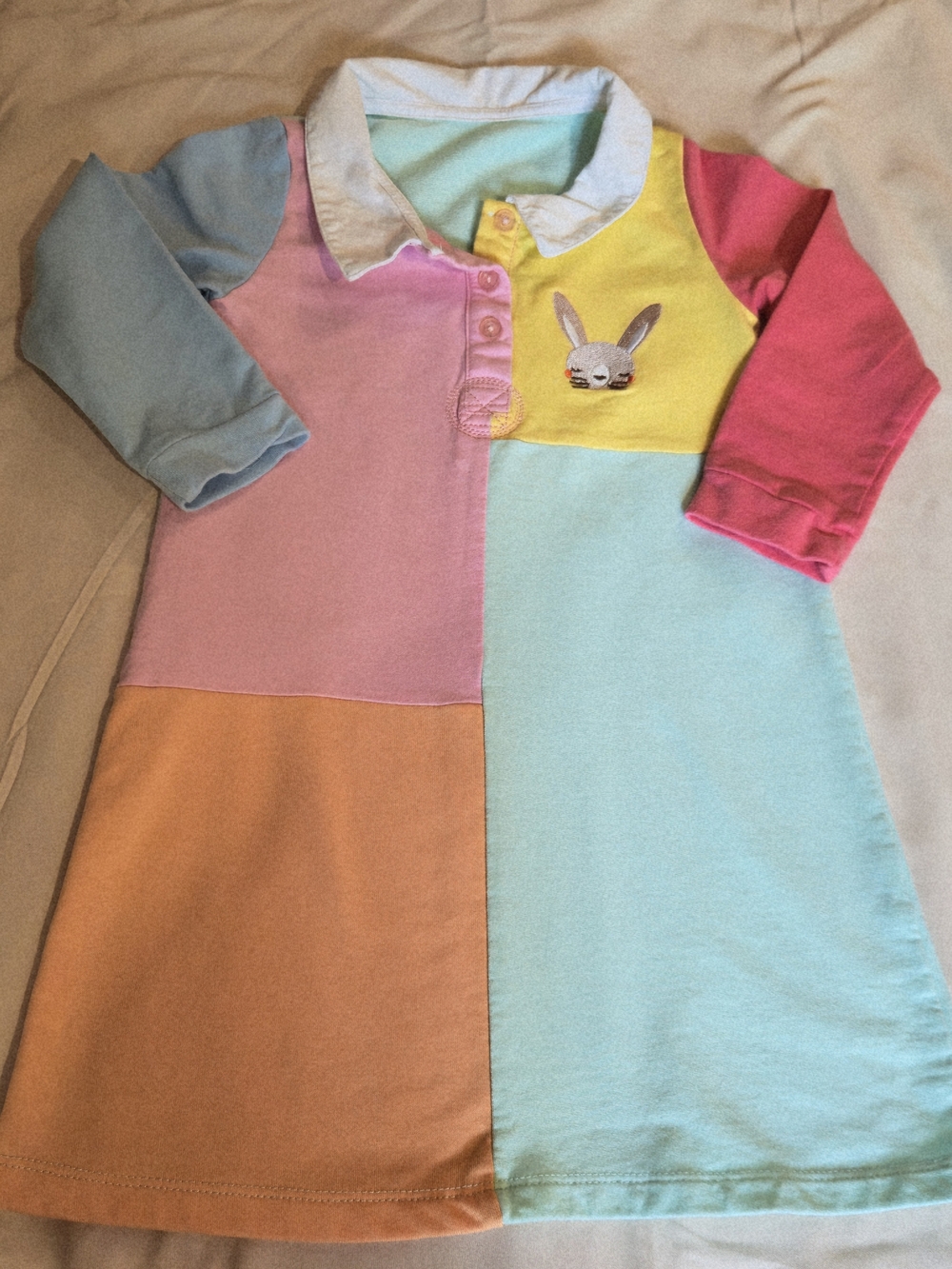 Kids Colorblock Bunny Polo Dress - Pastel Multi